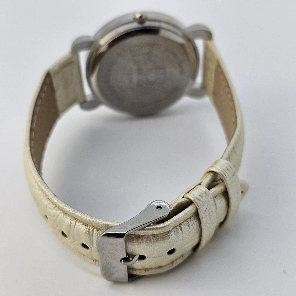NYC Women's Watch 34MM Gray Dial Cream‎ Faux Leather Band Straps New Battery